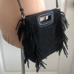 Ahdorned The Drew Vegan Faux Suede Fringe Crossbody Bag - Black